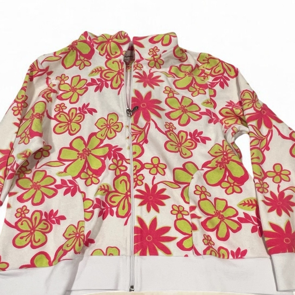 Vintage Larkspur Floral Sun Terry Cover Up Hoodie  Size Large